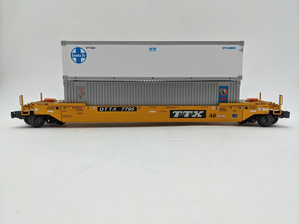 K-Line K-7795 O Gauge TTX Gunderson Husky Stack #7795 with 2 Containers VG
