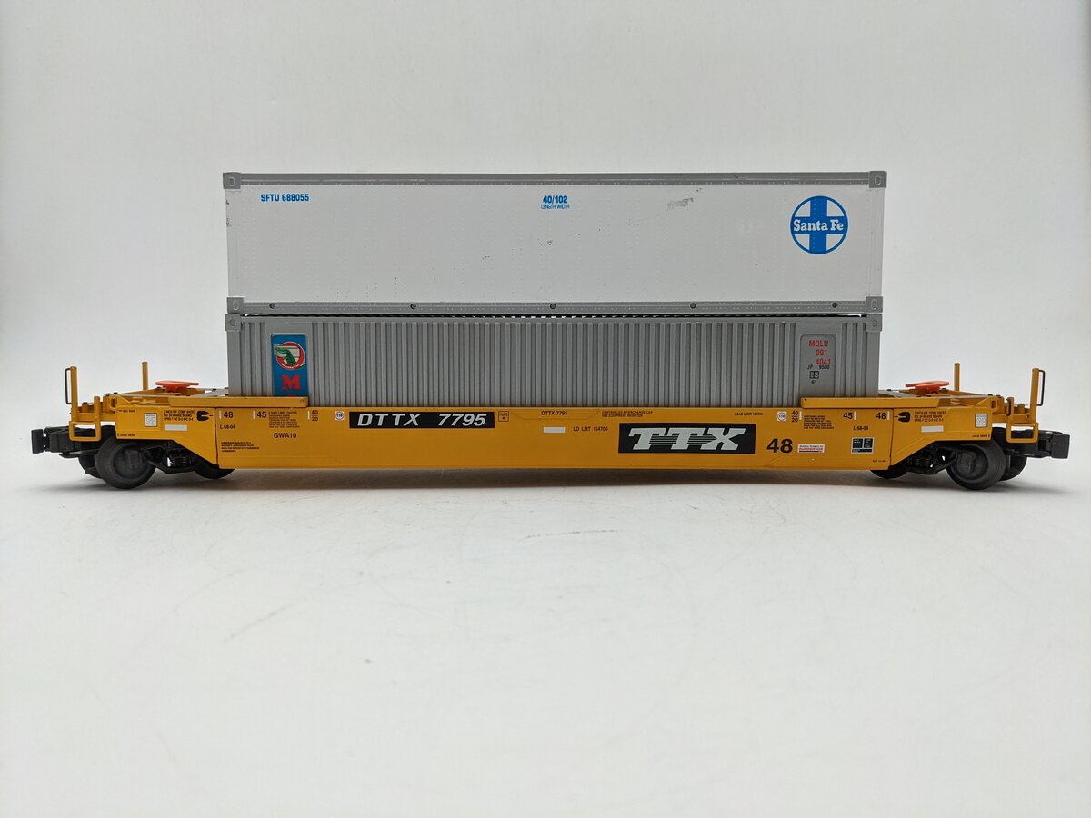 K-Line K-7795 O Gauge TTX Gunderson Husky Stack #7795 with 2 Containers VG