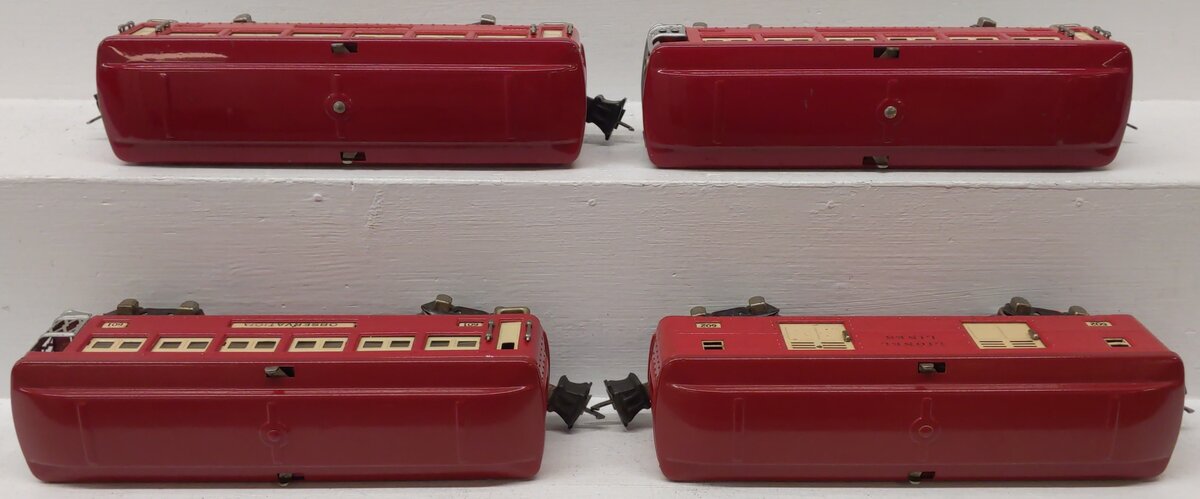 Lionel Vintage O Prewar Red Tinplate Passenger Cars 601, 602, 2600, 2601 [4]