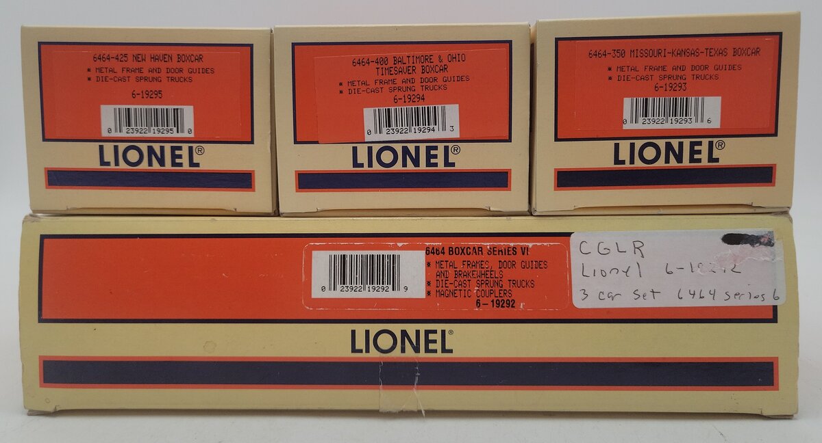 Lionel 6-19292 O Gauge B&O 6464 Boxcar Series Vl (Set of 3) EX/Box