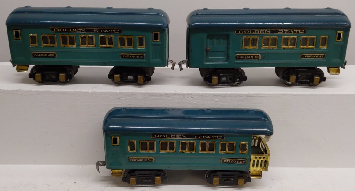 American Flyer Vintage O Gauge Golden State Passenger Cars 3180, 3181, 3182 [3] VG