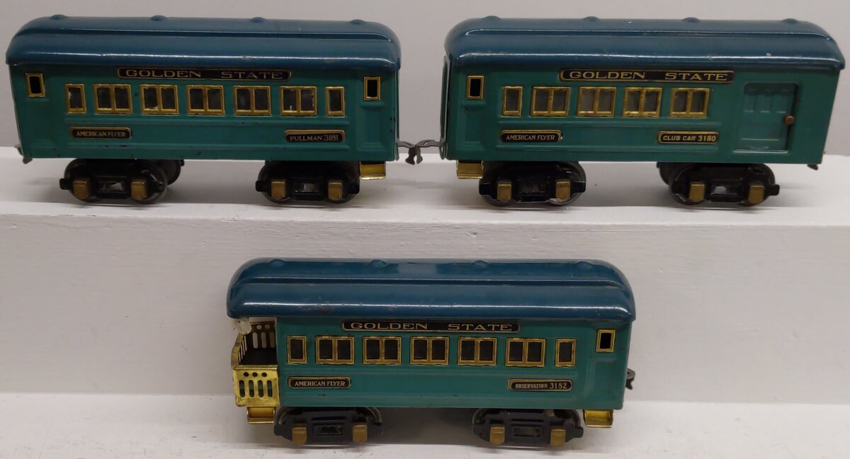 American Flyer Vintage O Gauge Golden State Passenger Cars 3180, 3181, 3182 [3] VG