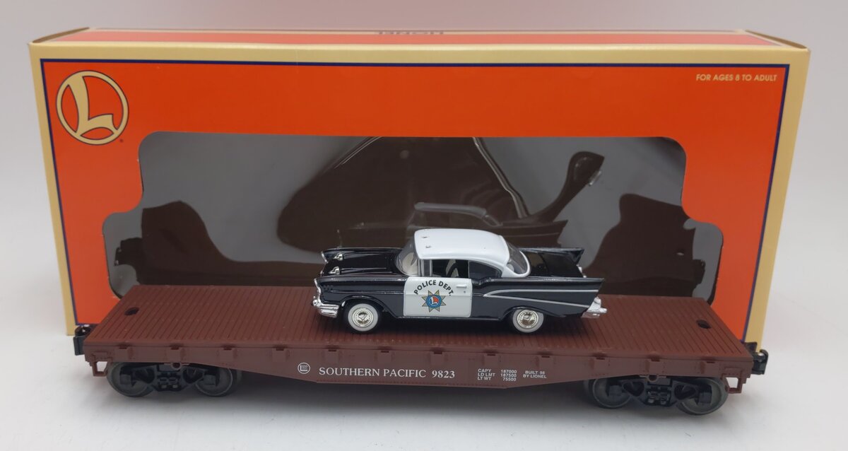 Lionel 6-26906 O Gauge Southern Pacific Flatcar w/ 1957 Chevy Police Car EX/Box
