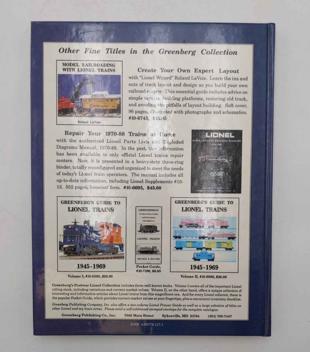 Greenberg's Guide To Lionel Trains w/ 1989 Supplement 1970-88 By Roland LaVoie VG