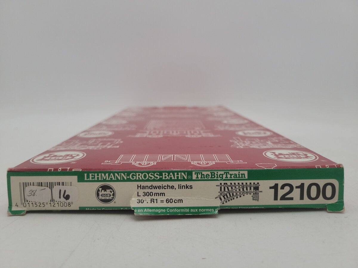 LGB 12100 G Gauge Brass 30° Left Hand Manual Switch Turnout EX/Box