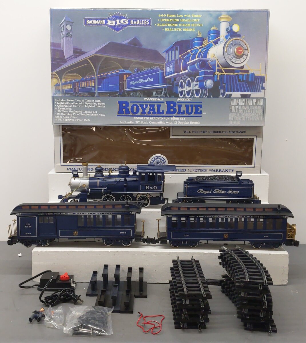 Bachmann 90016 G Scale Royal Blue Steam Train Set EX/Box