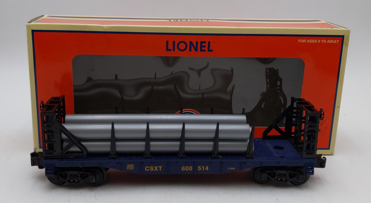 Lionel 6-26357 O Gauge CSX Flatcar w/Pipe Load #600514 LN/Box