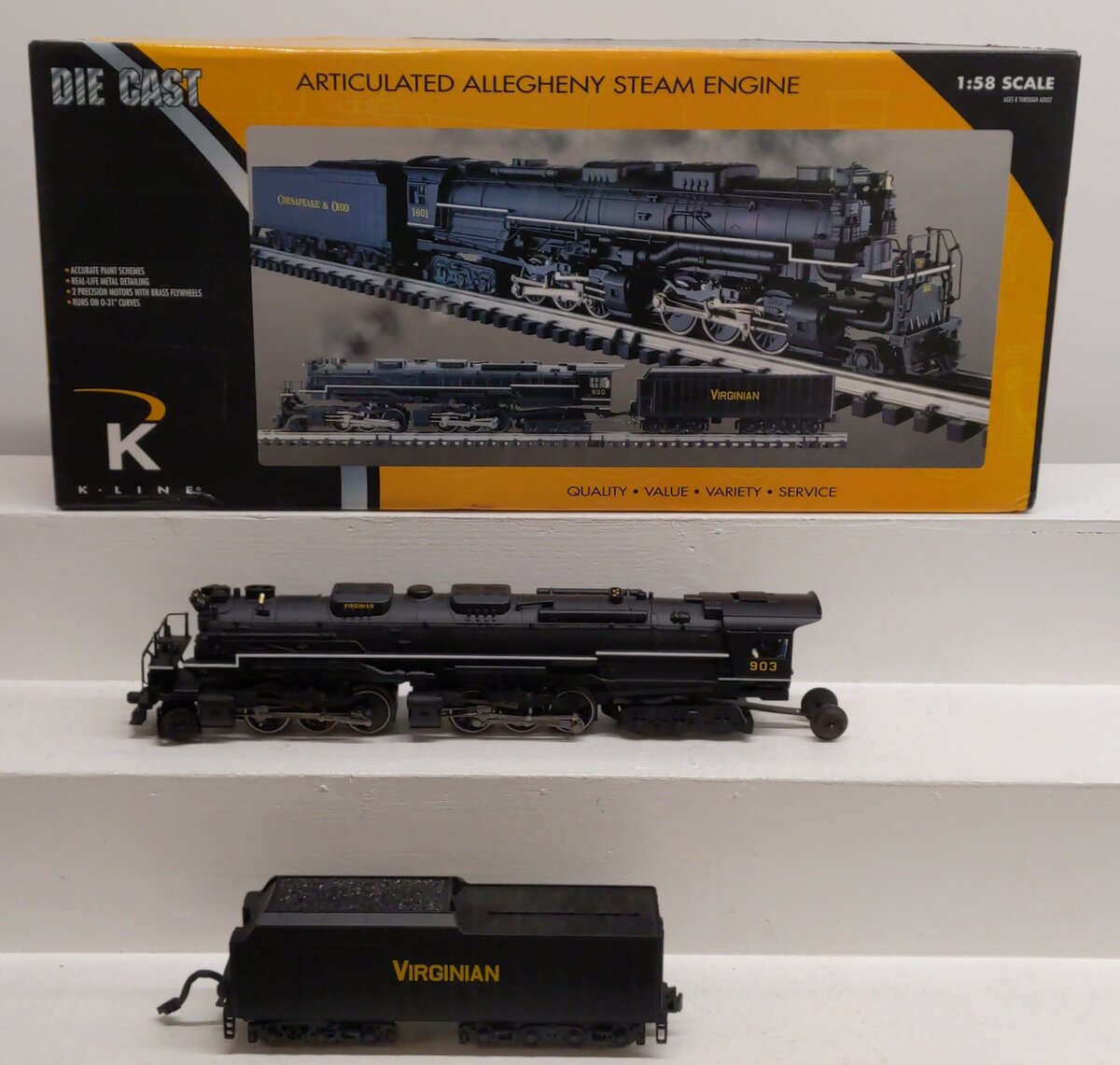 K-Line K3799-0903W 1:58 Virginian 2-6-6-6 Articulated Allegheny Steam Loco #903 VG/Box