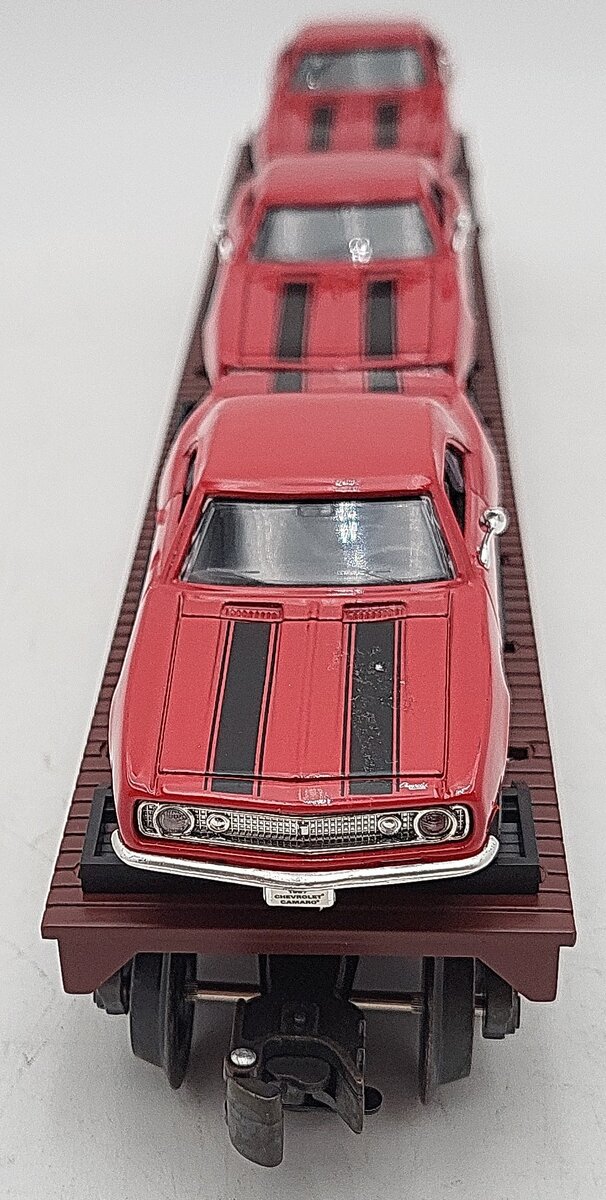 K-Line K691-1051 O Gauge ATSF Flatcar with 3 Diecast Camaros EX