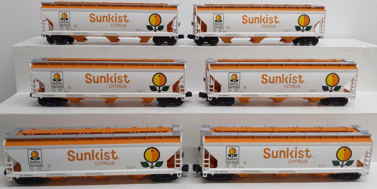 MTH 20-90115 O Sunkist 3-Bay Centerflow Hopper Car Set (Set of 6) LN