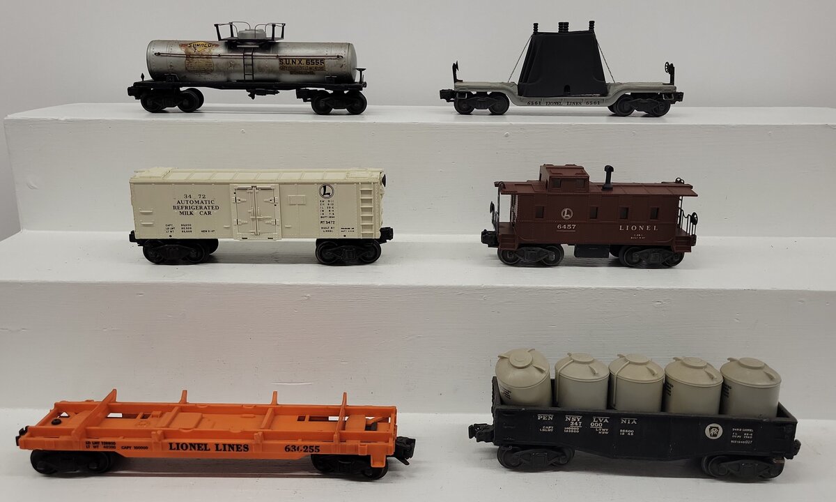 Lionel Vintage O Freight Cars: 3472, 6457, 6555, 6561, 347000, 6362555 [6] VG