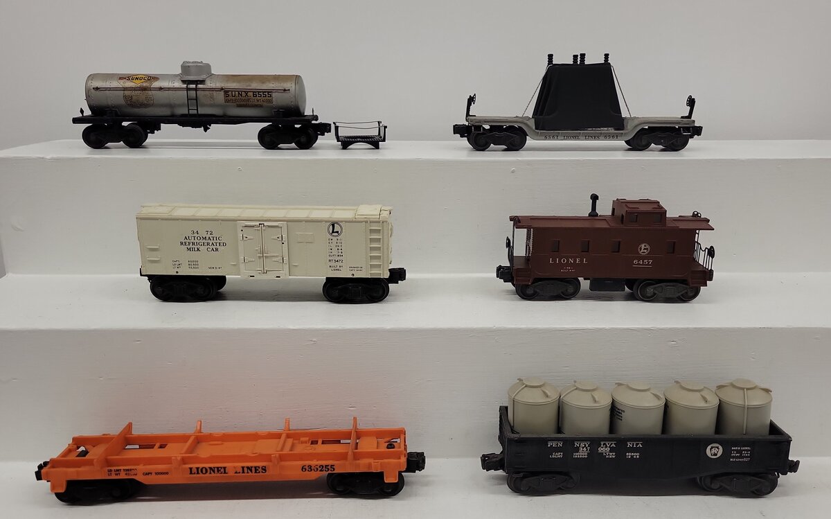 Lionel Vintage O Freight Cars: 3472, 6457, 6555, 6561, 347000, 6362555 [6] VG