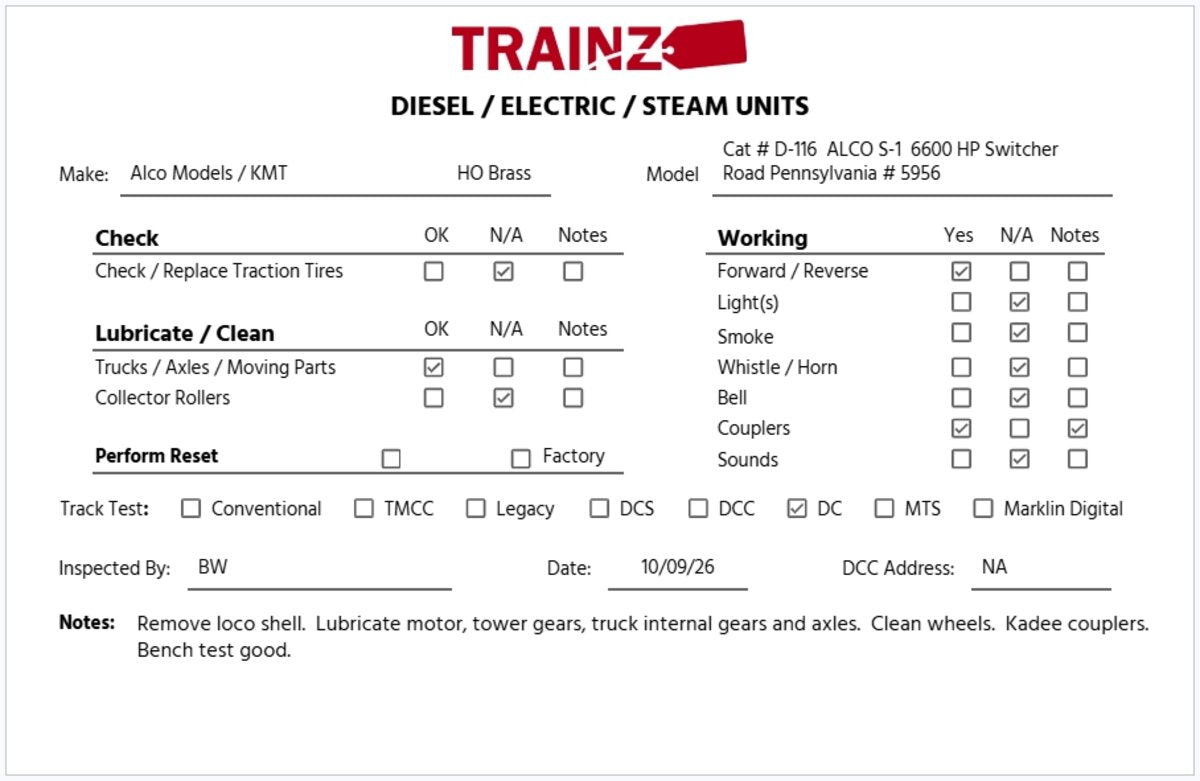 Alco Models D-116 HO Scale Brass S-1 Diesel Switcher - Painted/Box