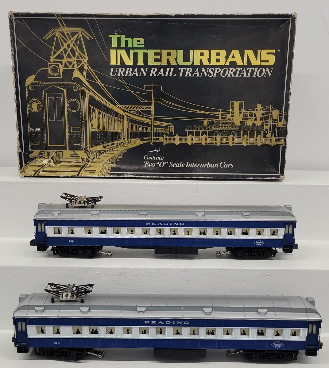 K-Line K-2707 O Scale Reading Blue & White Interurban Cars #909 & #910 LN/Box