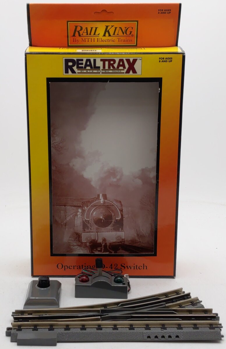 MTH 40-1044 O42 RealTrax Nickel Silver Left Hand Remote Switch Turnout EX/Box
