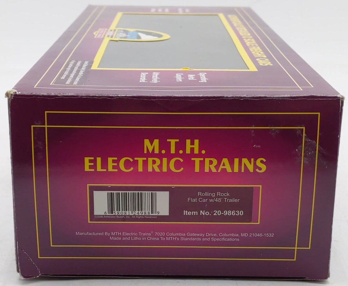 MTH 20-98630 O Gauge Rolling Rock Flat Car w/48’ Trailer #33 EX/Box