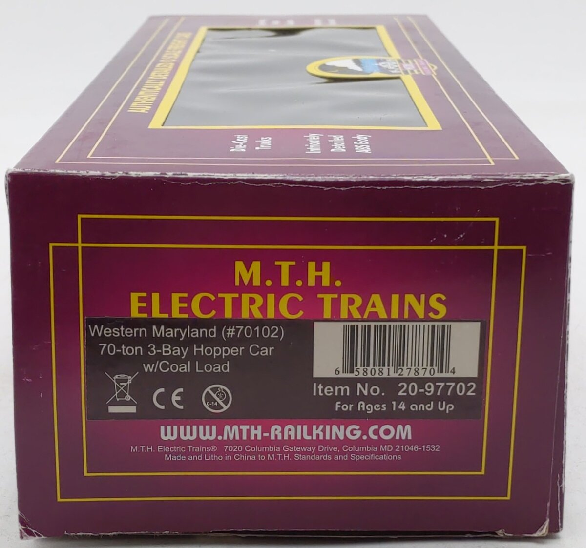MTH 20-97702 O Gauge Western Maryland 70-ton 3-Bay Hopper Car LN/Box