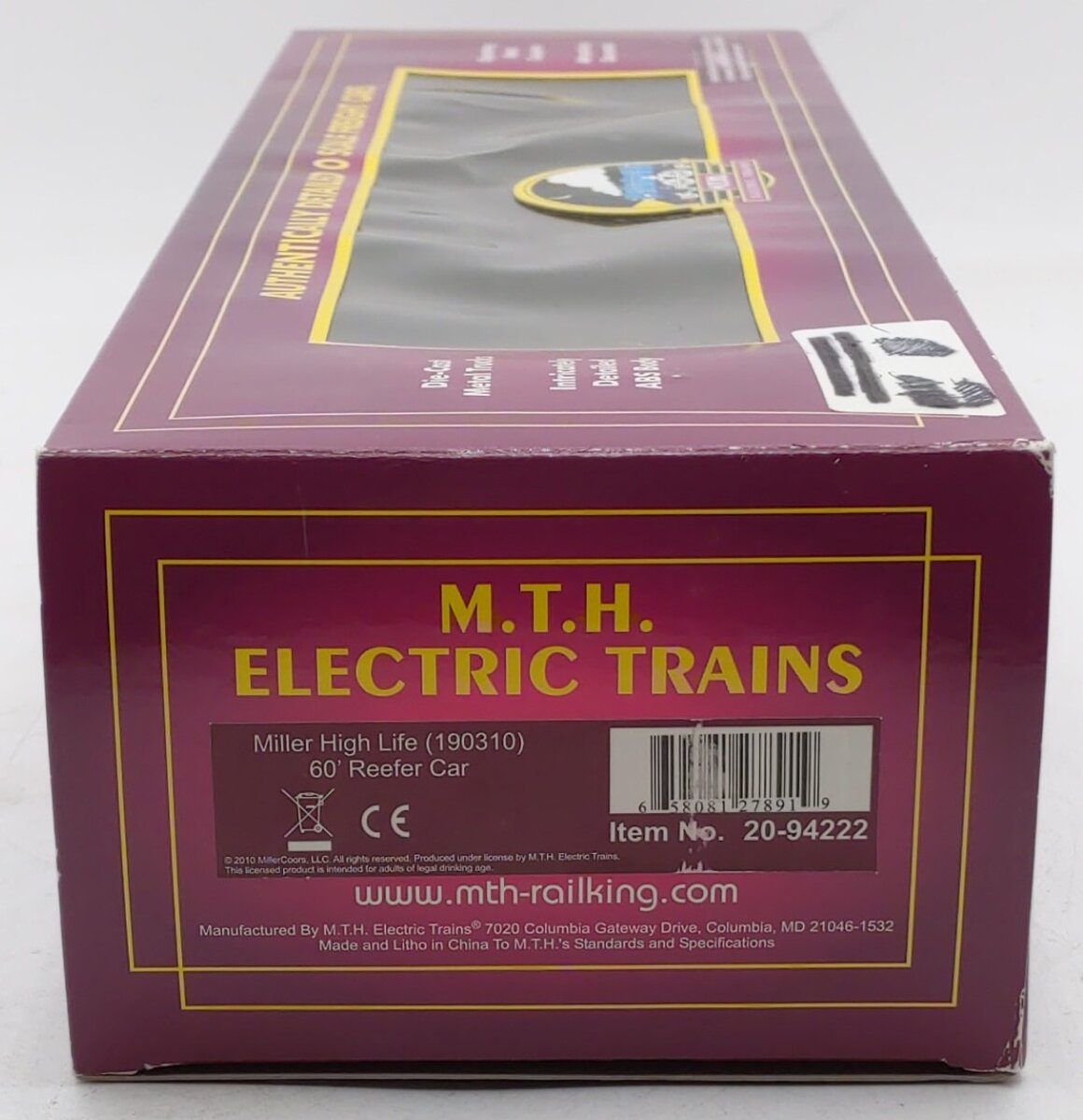 MTH 20-94222 O Gauge Miller 60' Reefer Car #190310 EX/Box