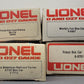 Lionel O Gauge Assorted Boxcars: #7712, #9443, #9467, #9751 [4] LN/Box