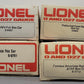 Lionel O Gauge Assorted Boxcars: #7712, #9443, #9467, #9751 [4] LN/Box