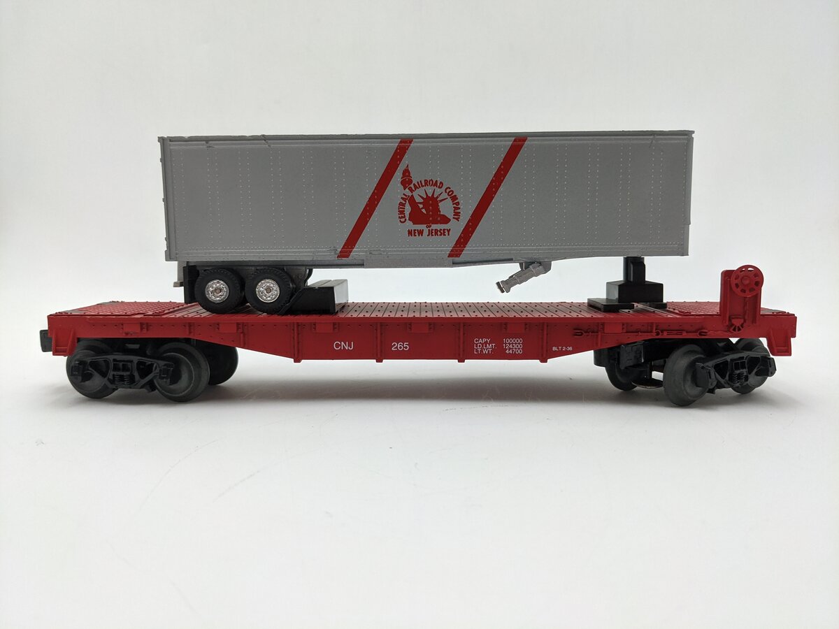 Franks 9402 O Gauge Central New Jersey Flatcar W/ Trailer VG