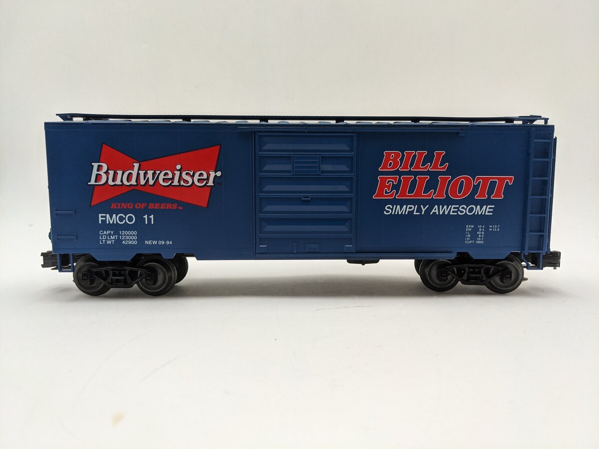 Weaver FMCO11 O Gauge Budweiser Racing Bill Elliott Boxcar VG