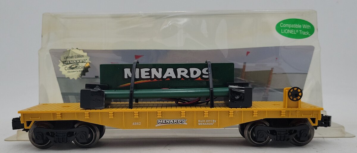 Menards 279-0652 O Flatcar with Menards Sign w/Working Lights #4862 LN/Box