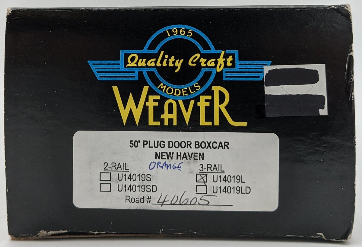 Weaver U14019L O Gauge New Haven Plug Door Boxcar #40605 VG/Box