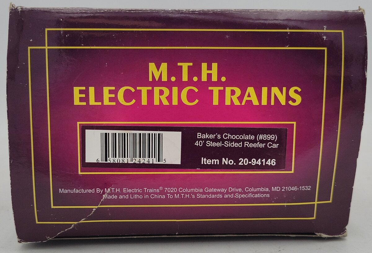 MTH 20-94146 O Baker's Chocolate 40' Reefer Car #899 LN/Box
