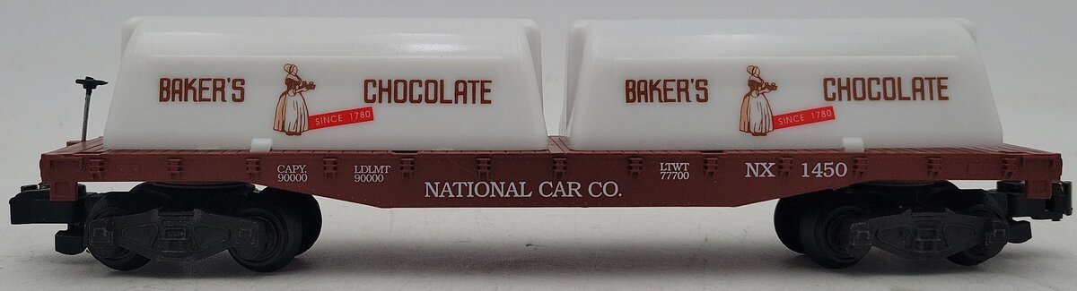 Portlines Hobbies 1450 S Scale National Car Co Flatcar w/Baker's Chocolate Load LN/Box