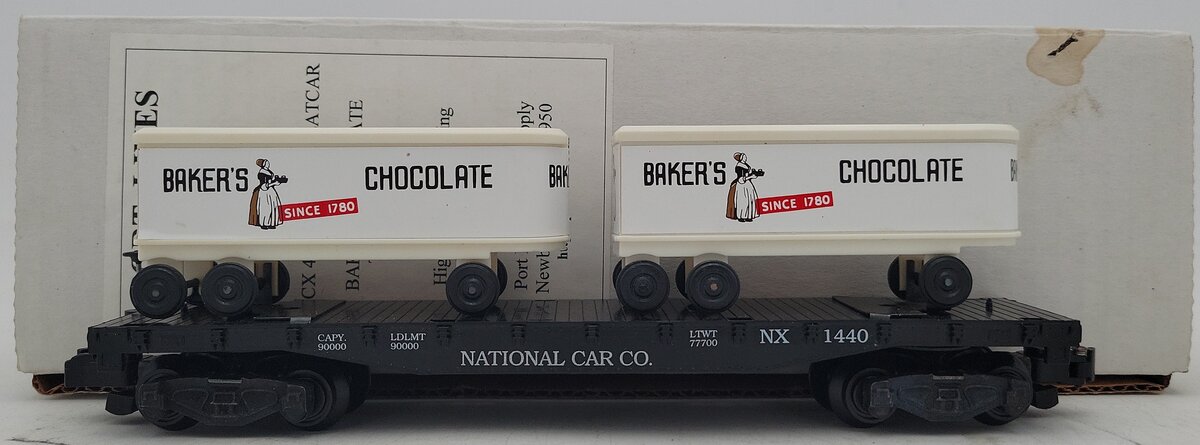 Portlines Hobbies 1440 S Scale NCCX Flatcar w/ Baker's Chocolate Trailers EX/Box