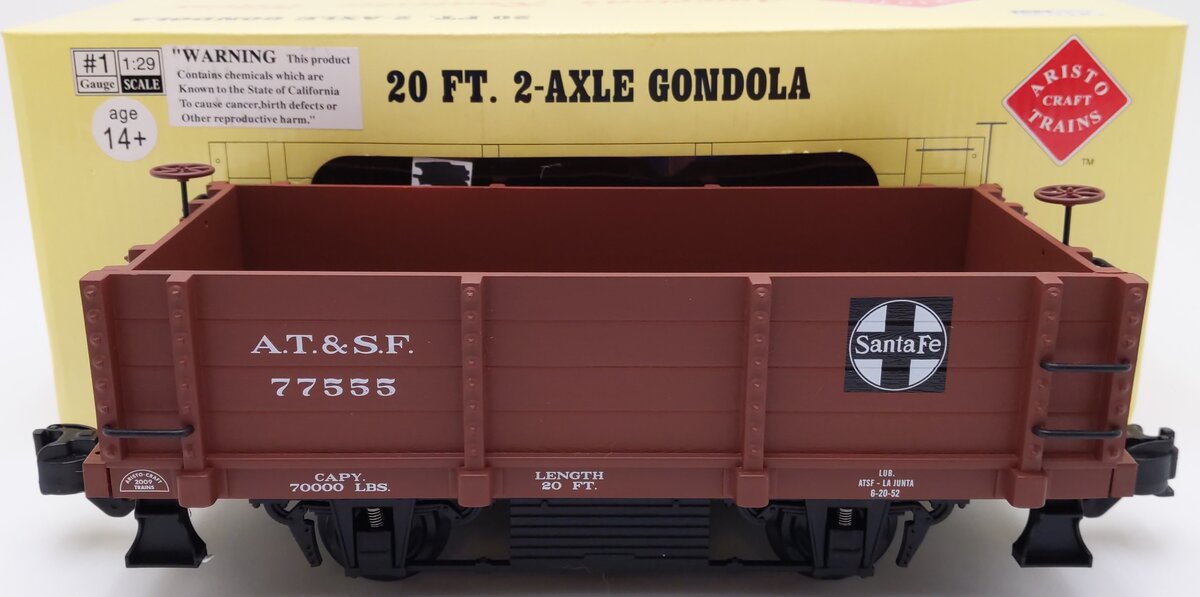 Aristo-Craft 40002 G Scale Santa Fe 20 Foot 2-Axle Gondola #77555 LN/Box