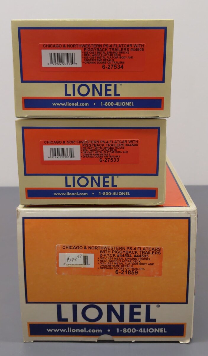 Lionel 6-21859 O Chicago & North Western PS-4 Flatcar W/Trailers (Pack of 2) EX/Box