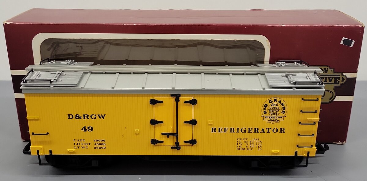 Delton 4257Y G Scale Denver & Rio Grande Western Reefer Car #49 VG/Box