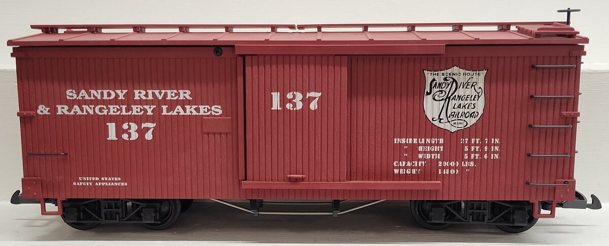USA Trains 19019 G Scale Sandy Rivers & Rangeley Lakes Boxcar #137 EX/Box