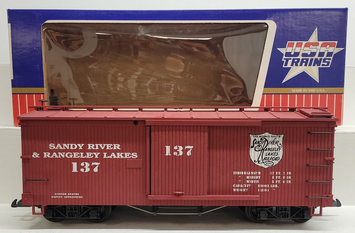 USA Trains 19019 G Scale Sandy Rivers & Rangeley Lakes Boxcar #137 EX/Box