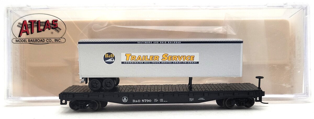 Atlas 37793 N Baltimore & Ohio Piggyback Flat w/ 40' Trailer #8790 LN/Box