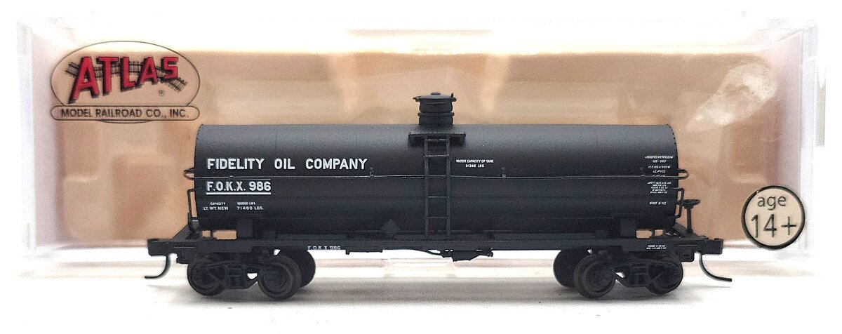 Atlas 43361 N Scale Fidelity Oil ACF 11,000 Gallon Tank #986 LN/Box