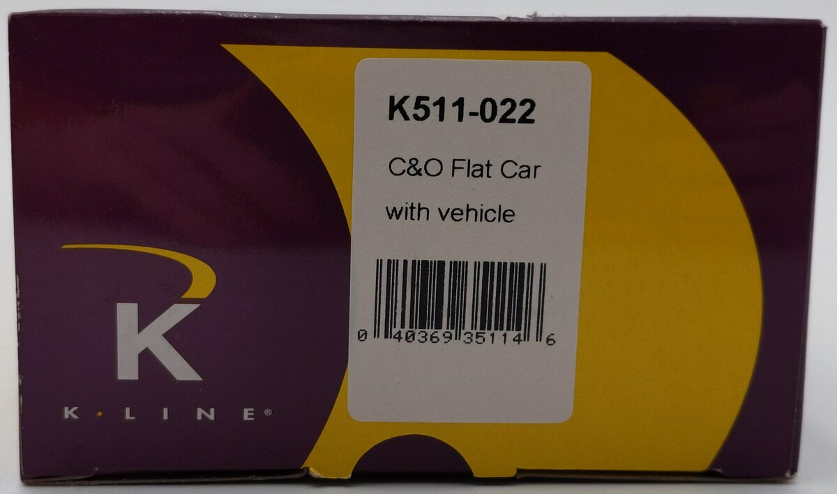 K-Line K511-022 S Gauge Chesapeake & Ohio Flat Car w/ Vehicle LN/Box