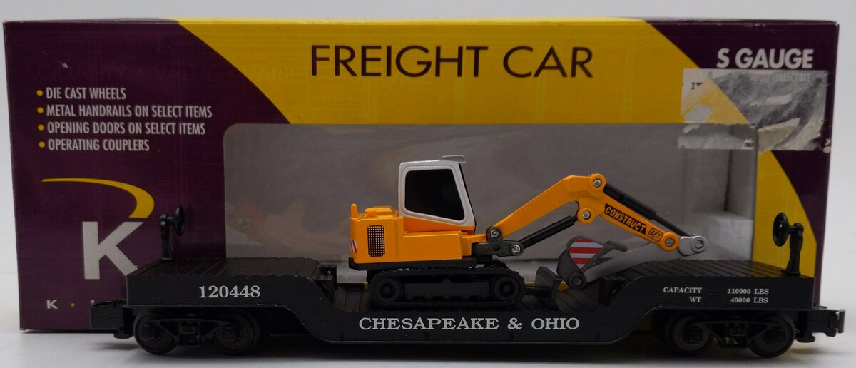 K-Line K511-022 S Gauge Chesapeake & Ohio Flat Car w/ Vehicle LN/Box
