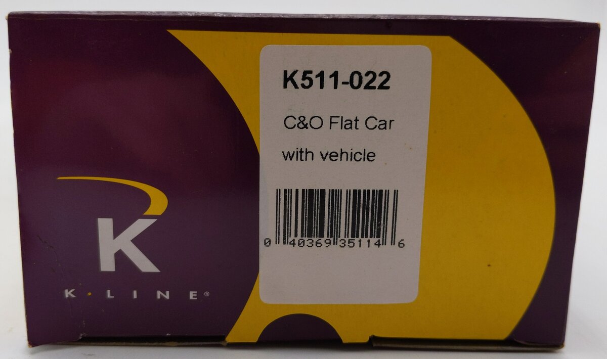 K-Line K511-022 S Gauge Chesapeake & Ohio Flat Car w/ Vehicle LN/Box