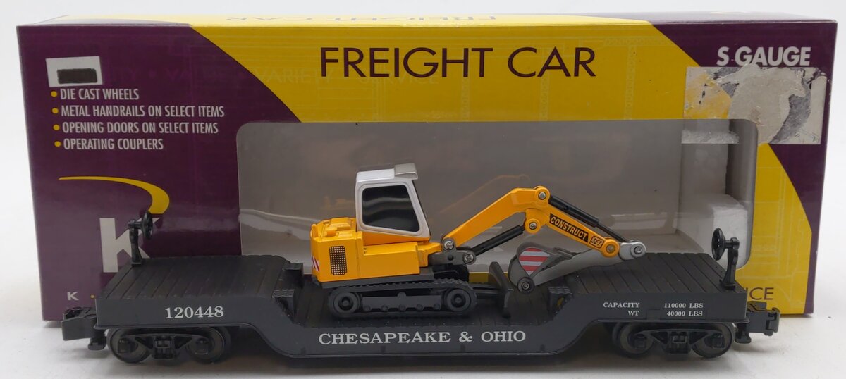 K-Line K511-022 S Gauge Chesapeake & Ohio Flat Car w/ Vehicle #120448 EX/Box