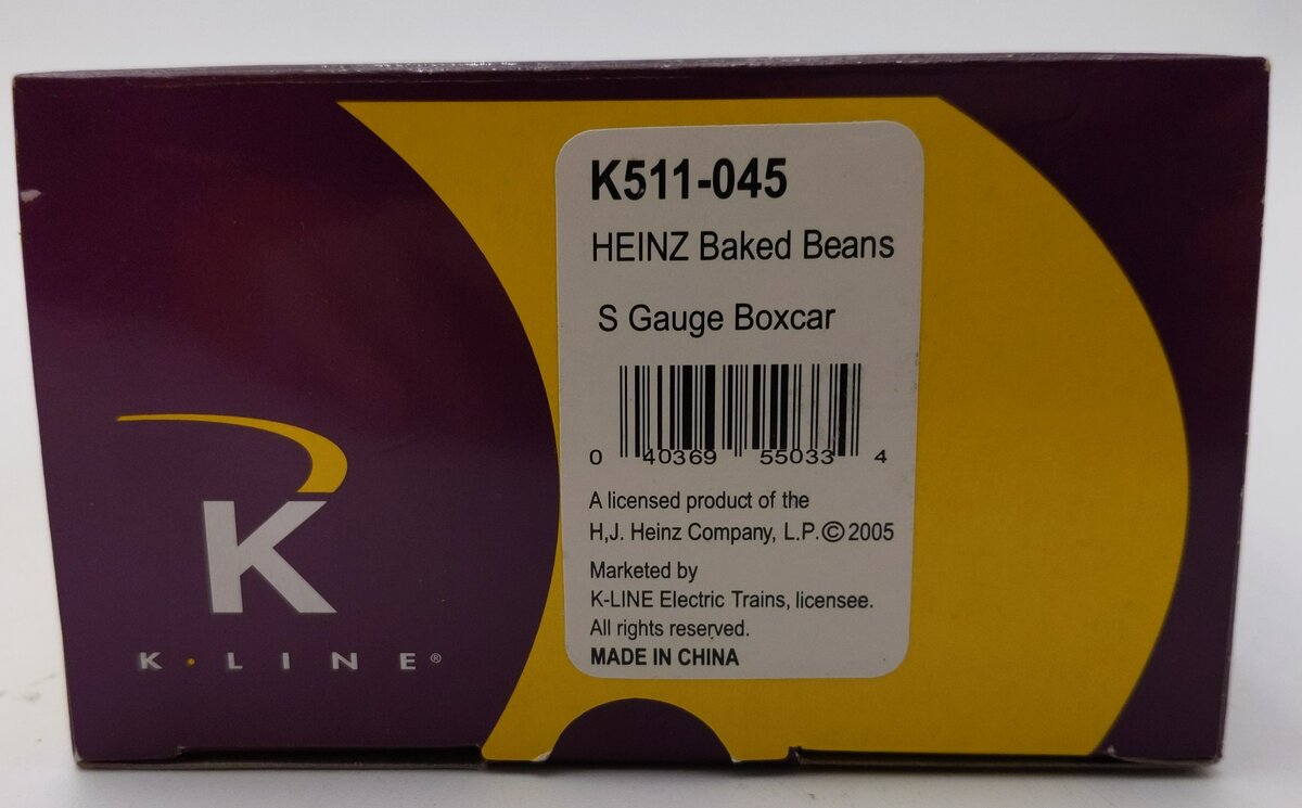 K-Line K511-045 S Gauge Heinz Baked Beans Boxcar #66 LN/Box