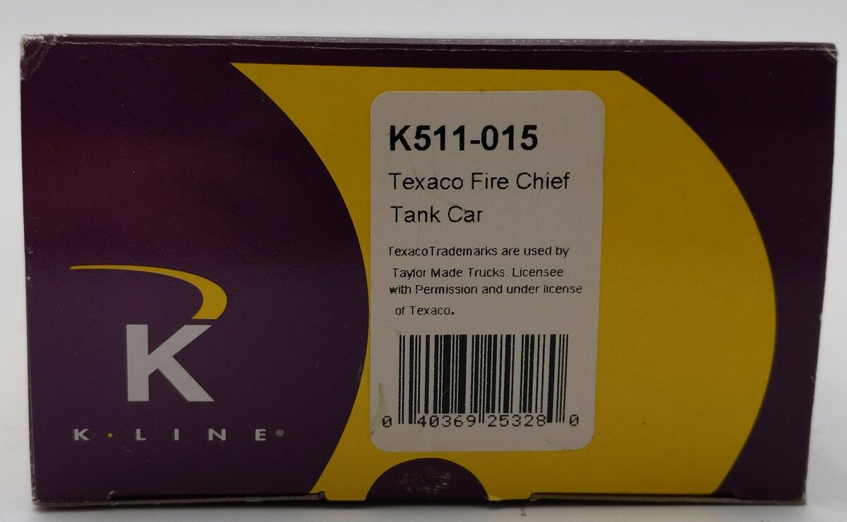 K-Line K511-015 S Gauge Texaco Fire Chief Tank Car #2831 EX/Box