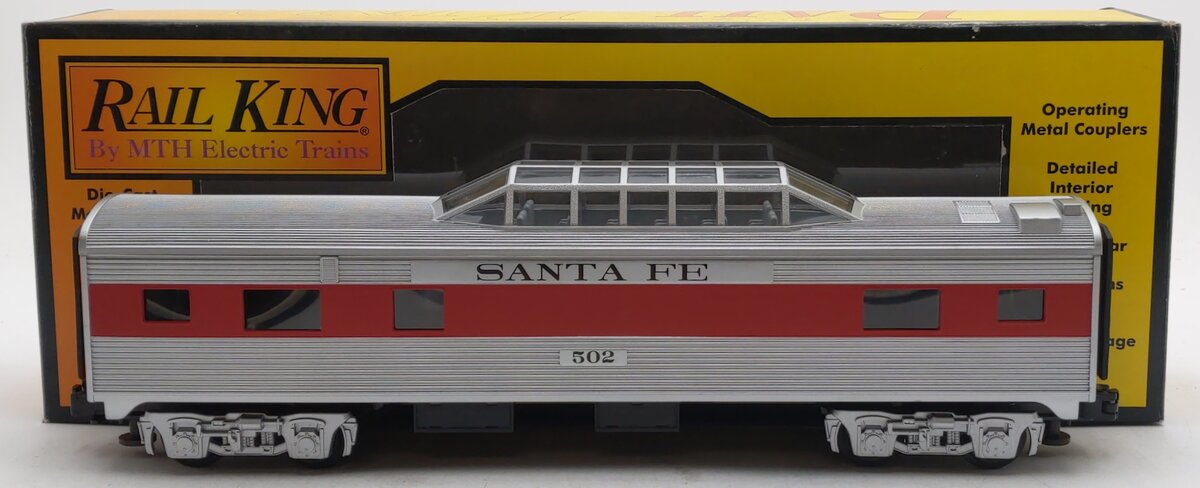 MTH 30-6012 O Gauge Santa Fe Streamlined Vista Dome Car #502 EX/Box