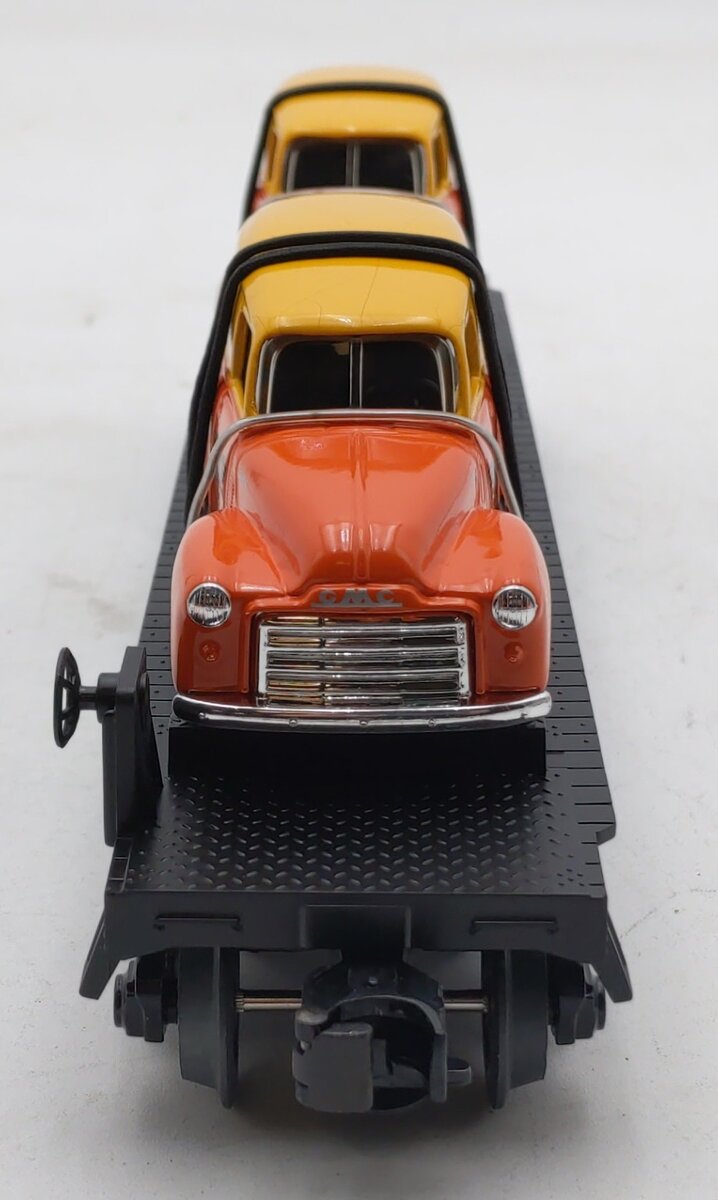MTH 30-7681 O Gauge MTH Transport Flatcar with Ertl '51 Panel Vans EX/Box