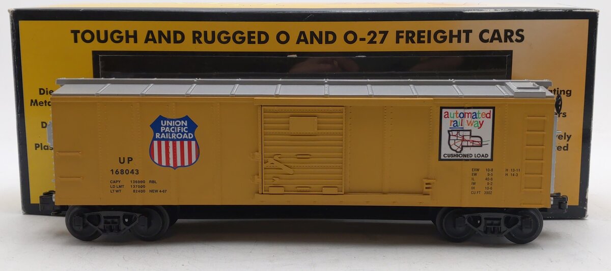MTH 30-7405 O Gauge Union Pacific Semi-Scale Boxcar #168043 EX/Box