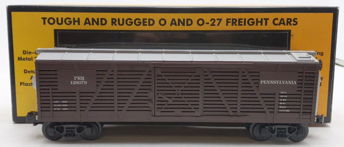 MTH 30-7105 O Gauge Pennsylvania Semi-Scale Brown/Silver Stock Car #128079 EX/Box