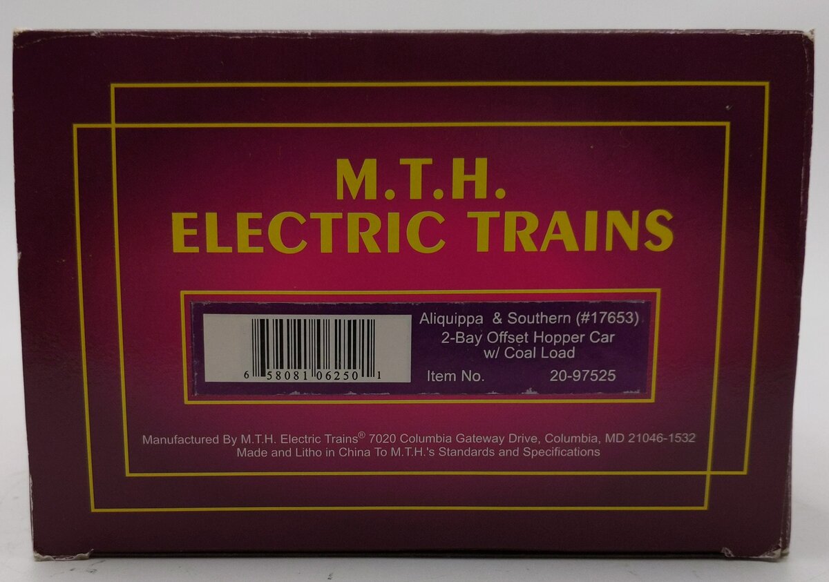 MTH 20-97525 O Aliquippa & Southern 2-Bay Offset Hopper w/ Coal Load #17653 LN/Box