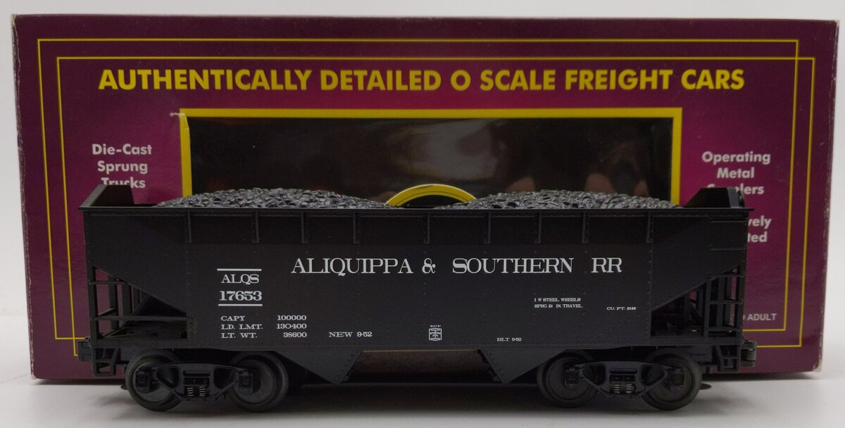 MTH 20-97525 O Aliquippa & Southern 2-Bay Offset Hopper w/ Coal Load #17653 LN/Box